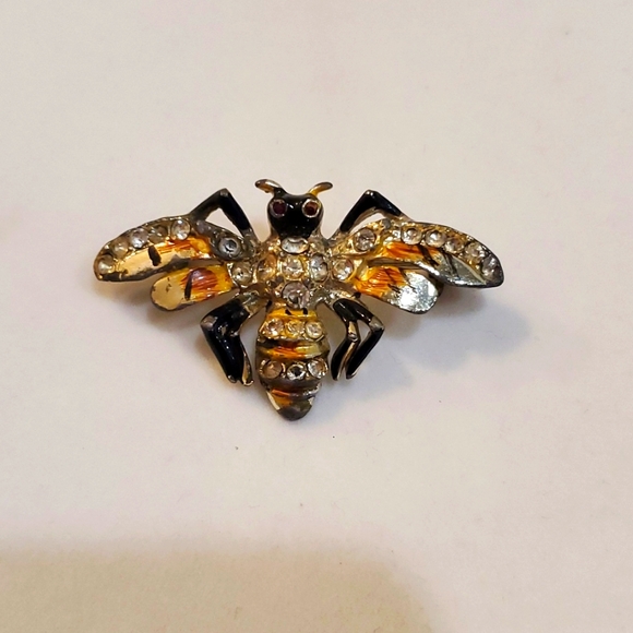 Vintage Enamel and Rhinestone Bee Brooch Unsigned Coro? - Picture 3 of 6